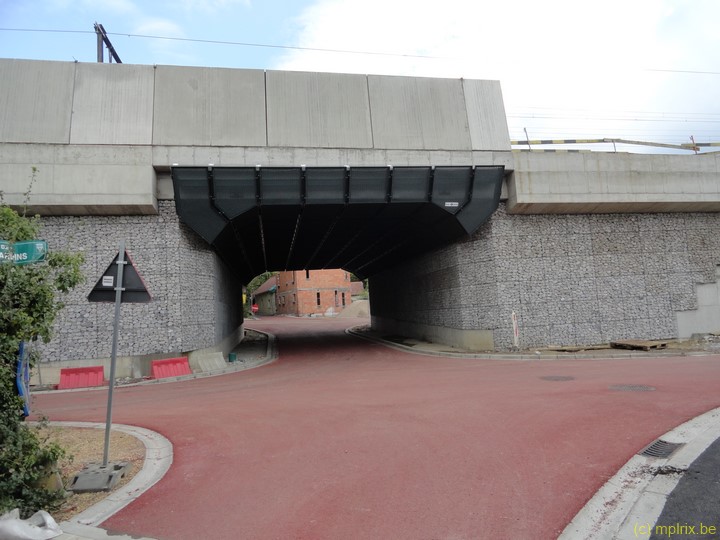 DSC01749.JPG - Finition du pont : route (asphalte rouge) et revêtement mural (gabion)